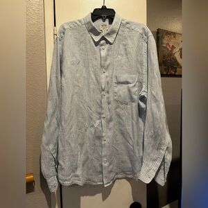 Striped Blue and White linen casual button down shirt